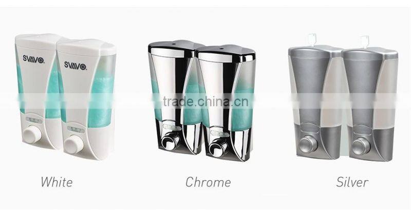 Manual lotion liquid wall mounted double plastic bathroom shampoo soap dispenser V-4701-2