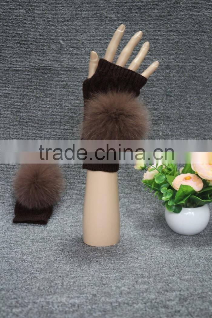most popular hot fashion high quality ladies stock knit warm long fur gloves