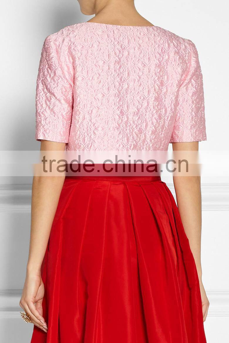 2015 spring/summer ladies short sleeve pink jacquard jacket SYA15057