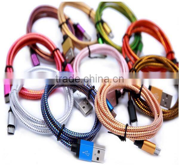1M 3ft 2M 6ft 3M New cable Wave Braided Aluminum USB Charger Cable Nylon Micro Data Alloy Metal Charger AdapterWire for Samsung