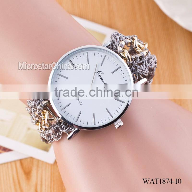 New Classic Geneva Ethnic Braided Analog Nailed Chain Watch