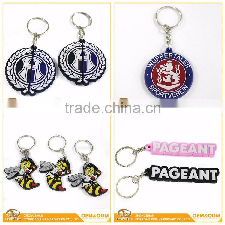 Zhongshan promotional craft manufacturer cheap custom metal plated key ring soft cartoon rubber keychain manufacturers