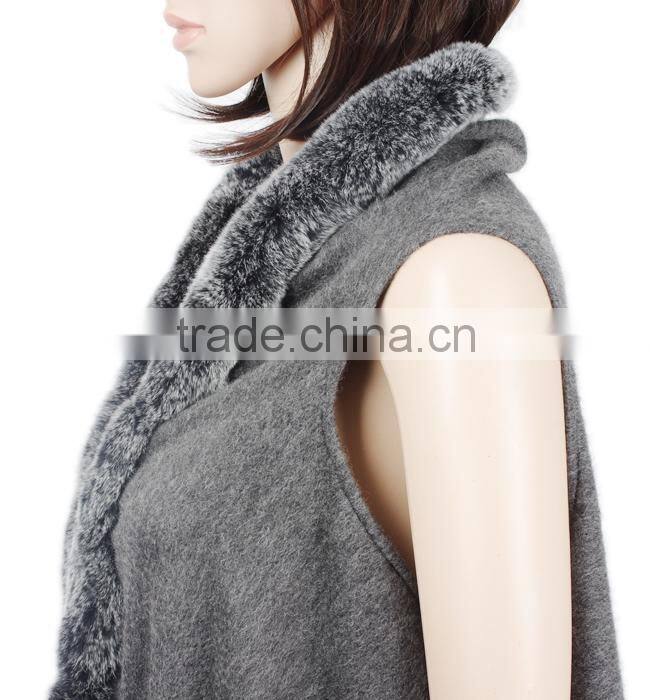 New Production cashmere cape with fur trim rabbit fur trim fur shawl KZ150097