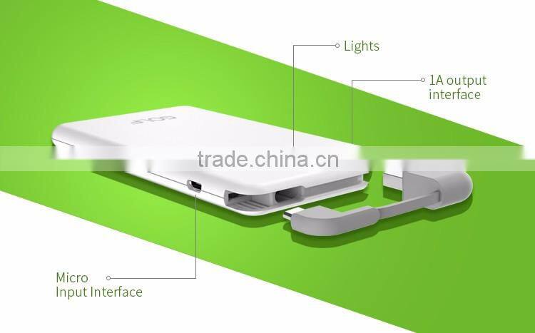 2016 Ultra-slim 6mm credit card size super Slim Credit Card Business card built-in cable portable Power Bank 4000mAh