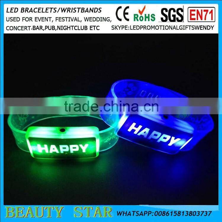 2016 Cheapest led gifts Happy led bracelets,Promotional gifts led flashing bracelets for party concert,bar,fesival