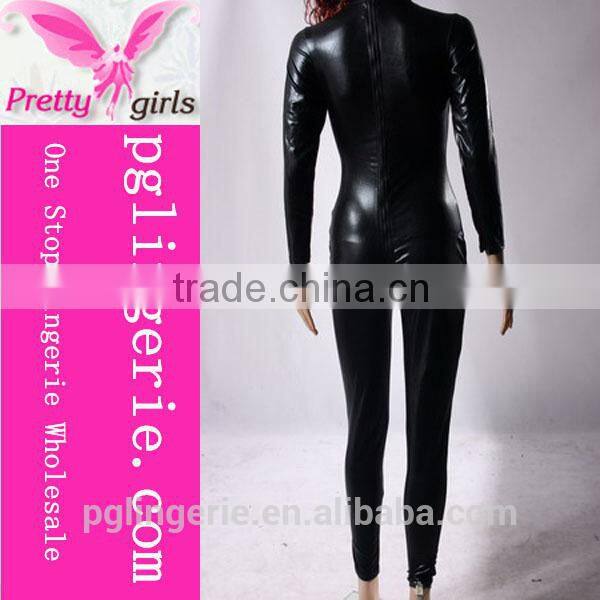 fashion black sexy catwoman Leather costum leather jumpsuits