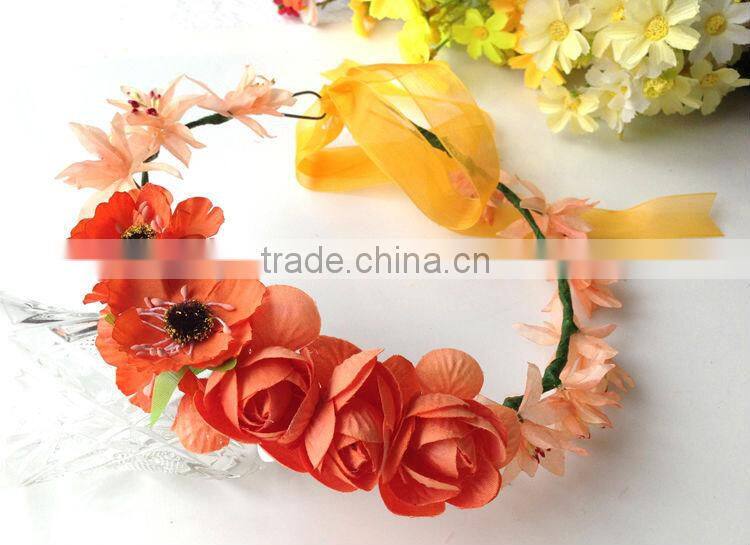 Orange Rose Flower Head Garland 100% handmade Hawaii Head wreath