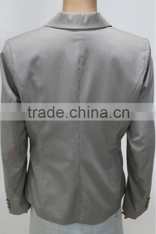 2014 Spring Jacket Women Garment Long-Sleeve Turn-Down Collar Striped Light Grey Formal Jacket And Vest 2 Piece Set
