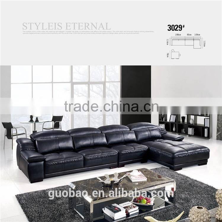 3029 black top grain cow leather living room furniture sofa set