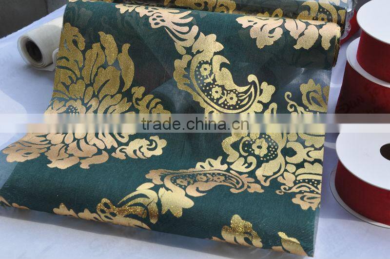 28cm width cotton polyester Voile ribbon foil print table runner