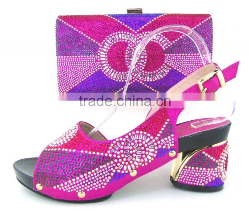 Colorful design bags mix middle heel sandals shoes and bags to match