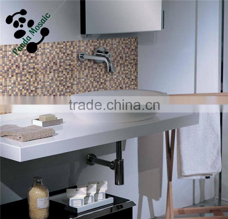 SMS06 Foshan beige white roughness stone marble mosaic square art mosaic tiles indoor decorate wall