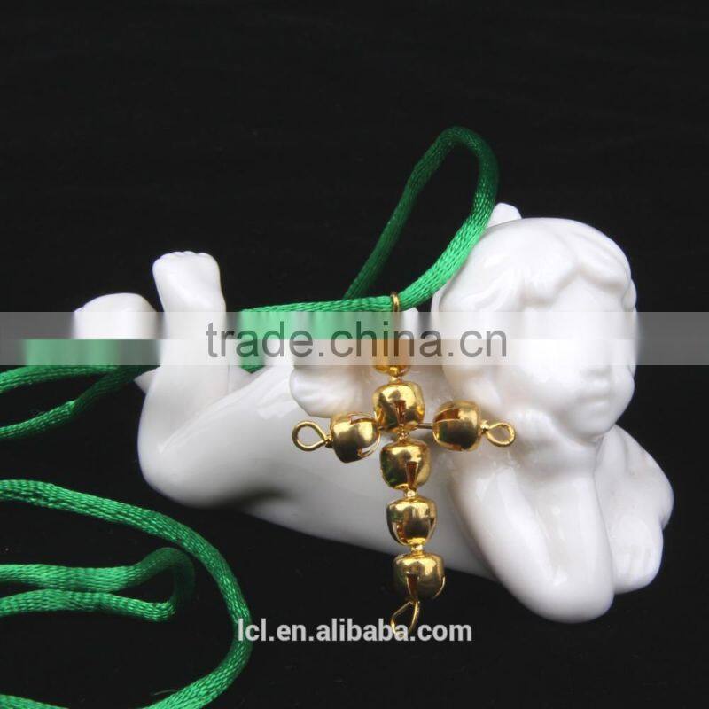 New arrival imitati jewelry cross bling handmade necklace cute girl religious necklaceRed and green bell necklace fo cotton rope