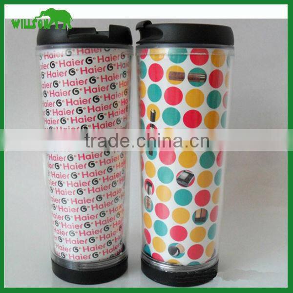 2016 new paper insert thermal coffee mug/plastic advertising cup thermal coffee cup