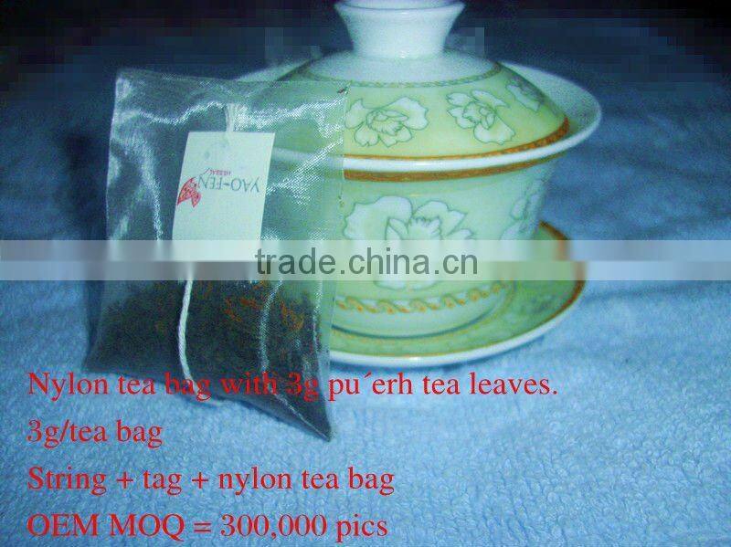 Tea bag with nylon tea bag paper