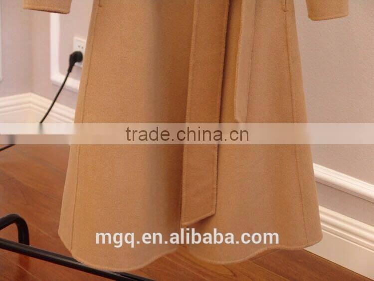 Hand sewn women's wool long coat 100% wool shawl collar with belt