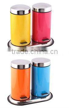 colorful double set stainless steel step-on waste bin 3L