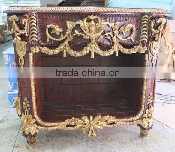 Vintage Carved Wooden Mantelpiece Fireplace, Elegant Freestanding Solid Wood Fireplace Mantel, Decorative Fireplace With Mirror