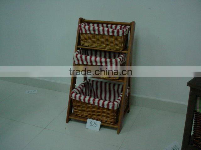 Cheap wicker basket storage shelves with 4 wheels