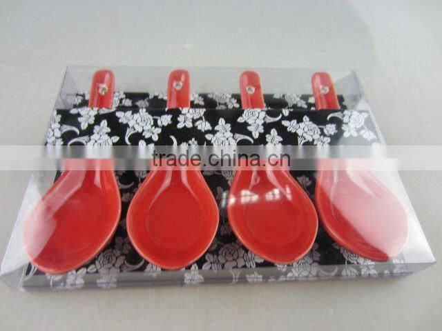 4 pcs red glazed porcelain spoon set