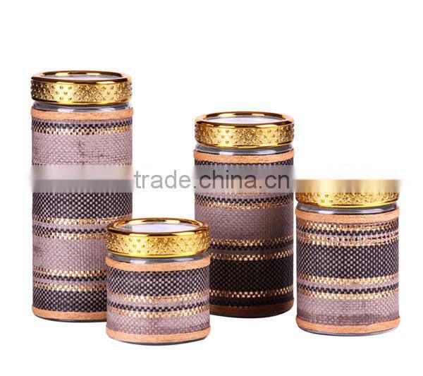3 pieces big soled storage glass jar with window cover