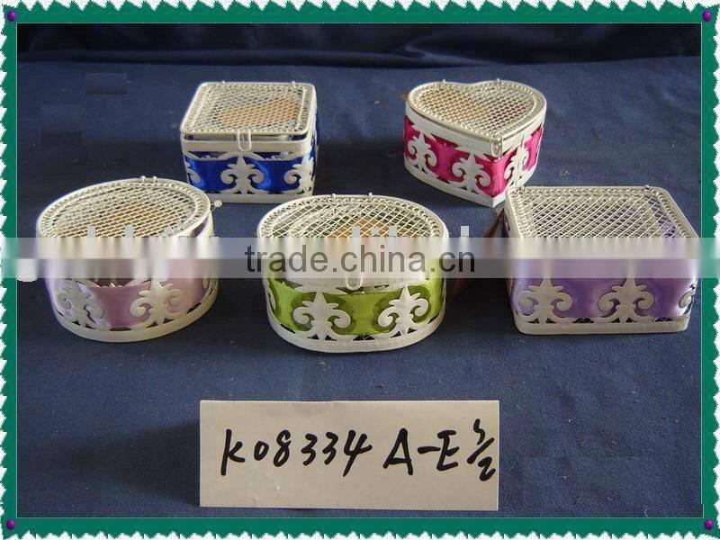 Creamywhite iron decorative with Blue/Red/Purple/Green/Yellow ribbon wire gift chocolate box