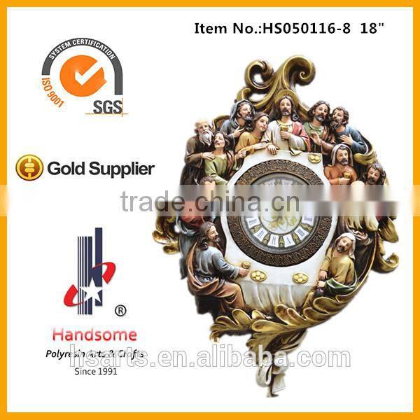 18 Inch Hot Sales Resin Clock 3d Last Supper Carving Wall Art Hanging Decoration