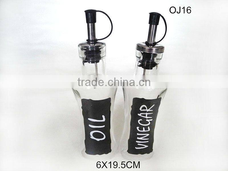 cylinder glass oil bottle glassware with blackground metal spoud lid