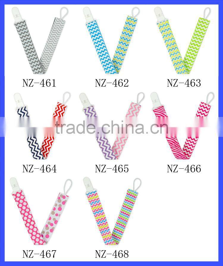 green narrow chevron ribbon white plastic pacifier clips