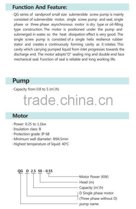 High Quality 4QGD Electric Stainless Steel Deep Well Water Submersible Screw Pump