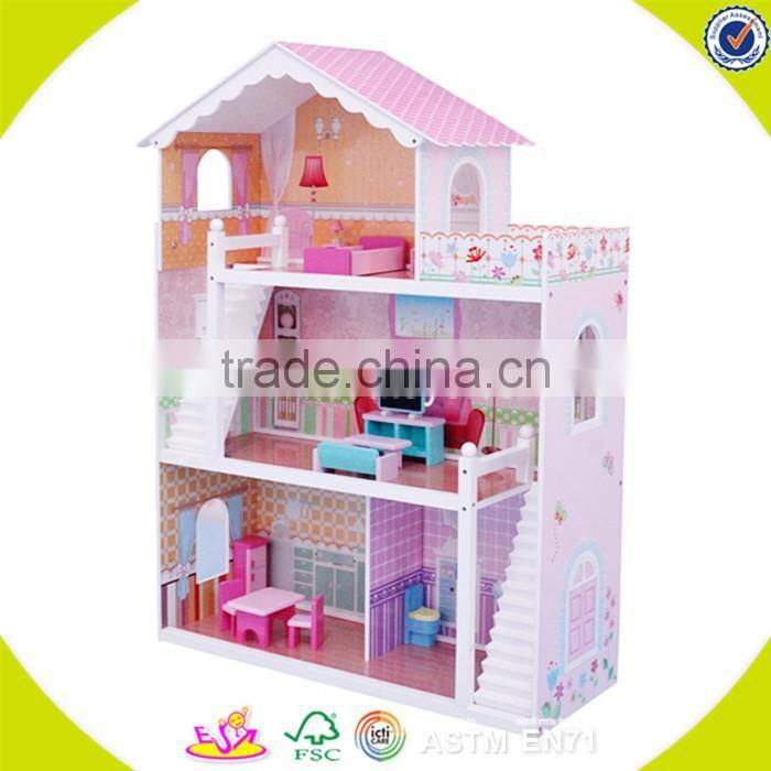 2017 Best luxurious 4 floors children wooden dollhouse kits with garage W06A238