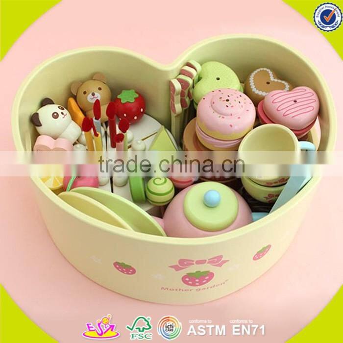 Wholesale hot sale high quality wooden tea toy set new popular pretend pink wooden tea set toy W10B048