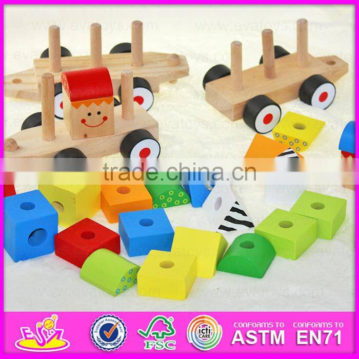 2015 New intelligence pull line blocks toy,kids wooden toy wooden block pull toy,Line Pull Building Block toys (Train) W05C009