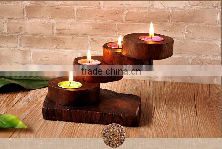 Handmade wood decoration vintage home decoration romantic solid wood candle holder for gift