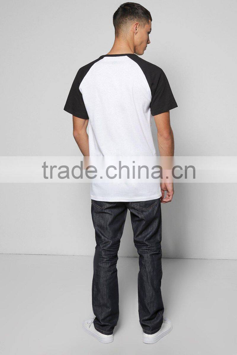 Blank Black Plain Baseball Jersey, 100% Cotton Short Sleeve Raglan Baseball T Shirt For Men