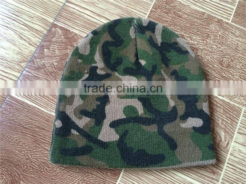 Custom Fashion Cheap Camouflage Knitted Hats With 3D Embroidery