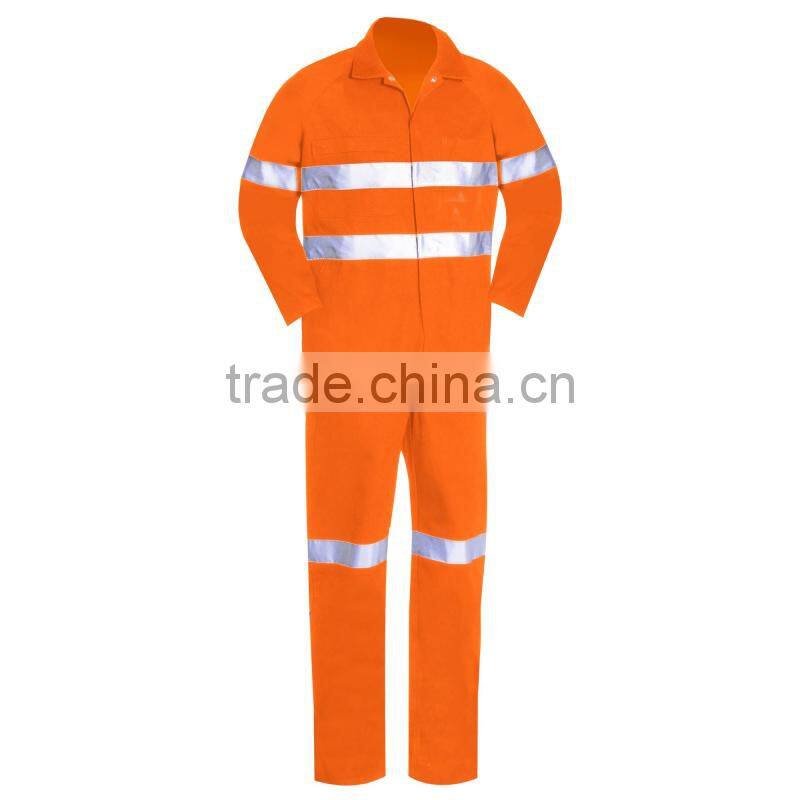 Custom Hi Vis Orange Durable Construction Worker Uniform Reflective Safety Coverall