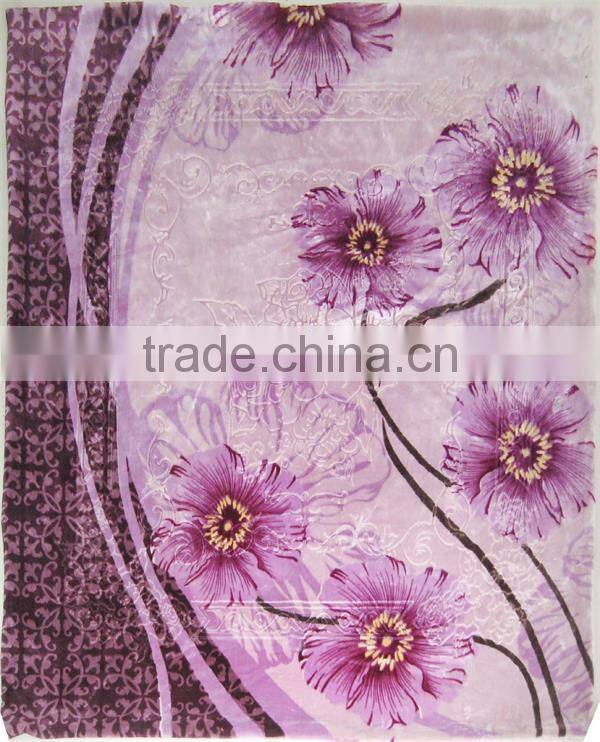 Korean style mink blanket floral woven embossed micro plush piping blanket