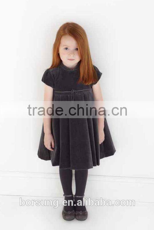 AutumnWinter Little Girls Boutique Clothes Sweet Deep Grey Velvet Free Prom Party Princess Dresses