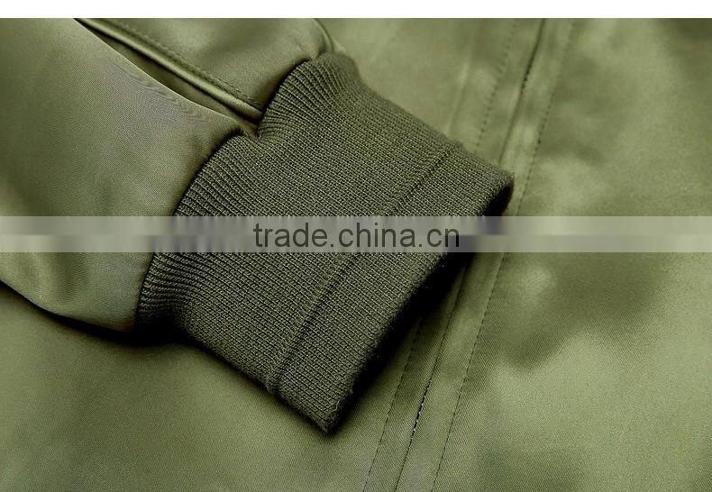 2017 Oem Fashion Custom Embroidery Logo Long Sleeve Army Green Men 100% Polyester Bomber Jacket