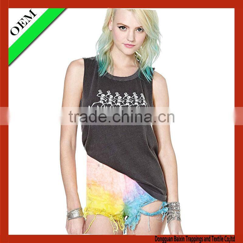 2015 t-shirt cotton printing t-shirt Women sleeveless T-shirt OEM