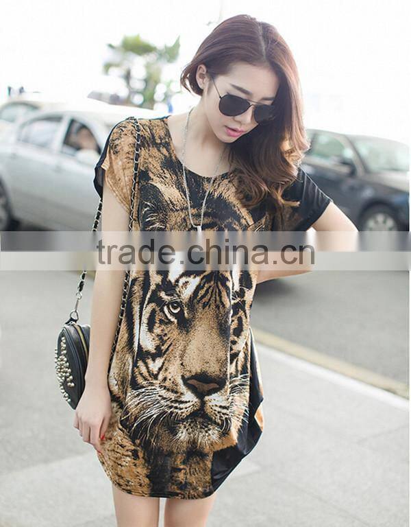 Summer Korean style plus size loose round neck short sleeve casual tiger printing 3D t shirt wholesale