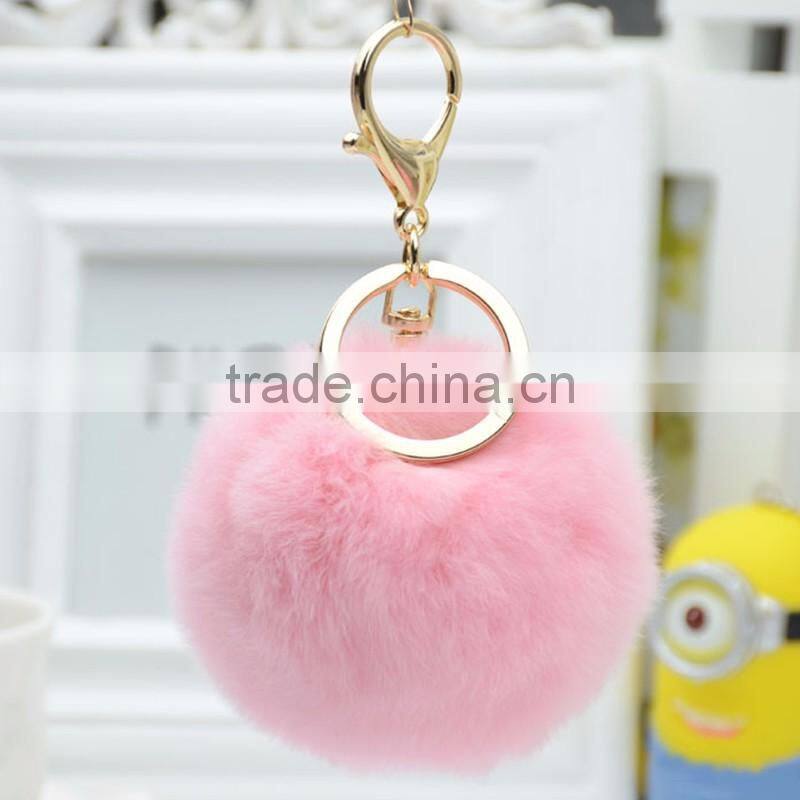 Myfur Top Quality 7cm Luxury Fluffy Rabbit Fur Ball Genuine Fur Pompom Keychain / Fur Pom Bag Charm Decoration
