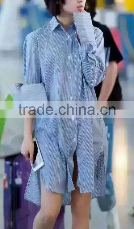 Runwaylover EY2371B New Design 2017 Ladies Long Style Stripe Blouse