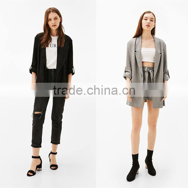 Career ladies medium length loose fit solid linen spring blazers womens