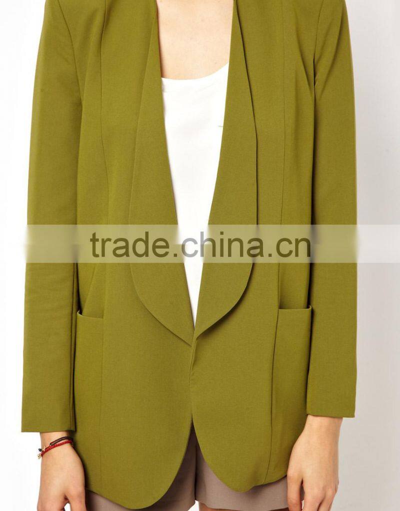 2013 autumn long line v-nekc padded shoulder high quality blazer for ladies