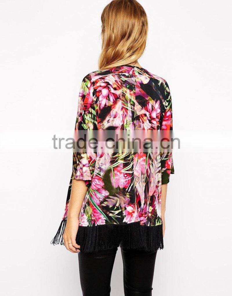 Warehouse Fringed Print Kimono Jacket