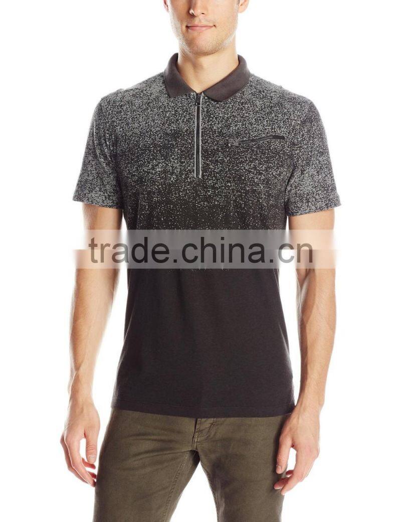 Cheap Men's Trendy dotted Gradient Discharging Printed short sleeve polo shirts with zipper pocket MP6986