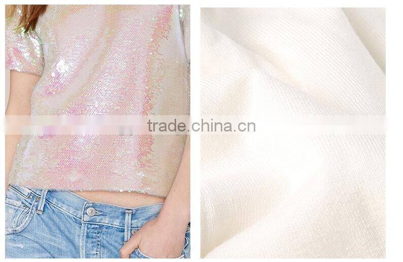 Ladies pink short sleeve loose european style fashion paillette t shirt