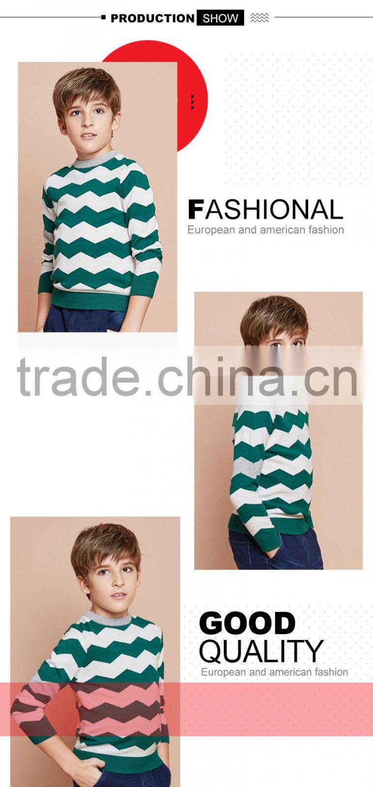 Children quality cashmere knitted striped pattern kids pullover sweater for boys